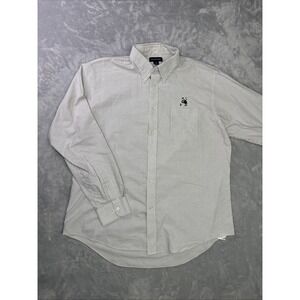 VTG Lands End Oxford Shirt Mens XL Striped Long Sleeve With Custom Logo